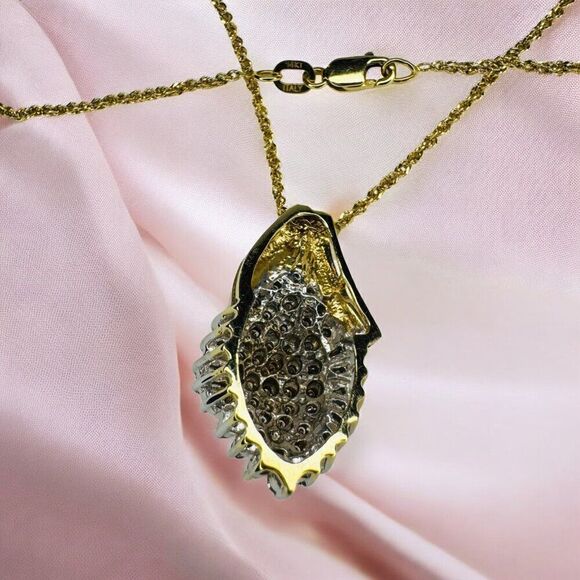 VINTAGE- 14K Gold- 2CT Natural Diamond Necklace -17"-Cluster Round Baguette-2.5g - Picture 13 of 16